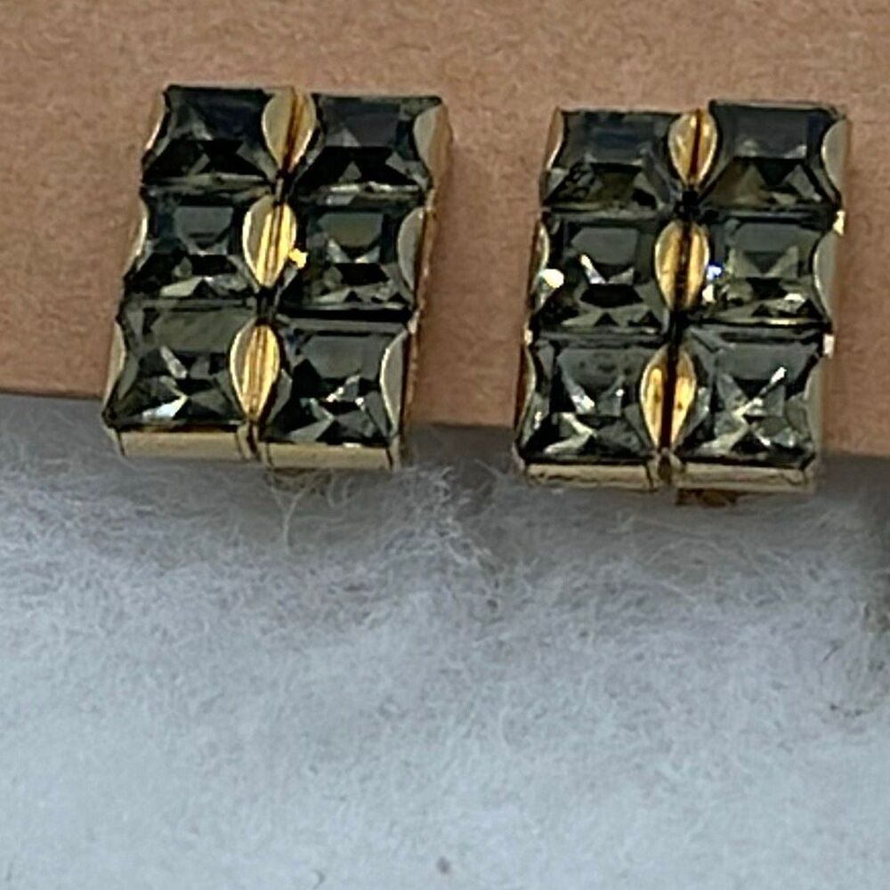 Vintage Smokey topaz colored cut glass clip earrings.